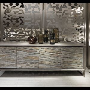 Azimut modern luxury credenza with grey Silverwave marble